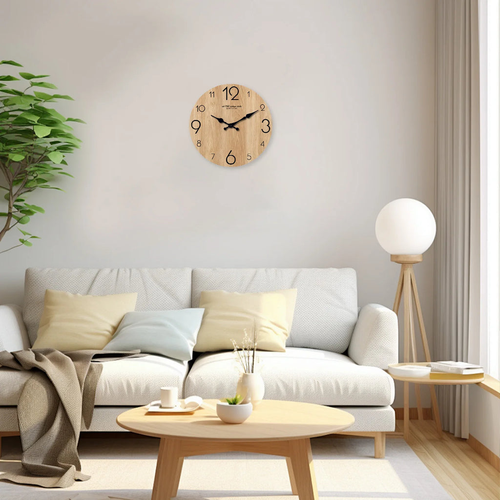 Horloge Murale en Bois Imitation Moderne – Motif Grain de Bois, Silencieuse Quartz