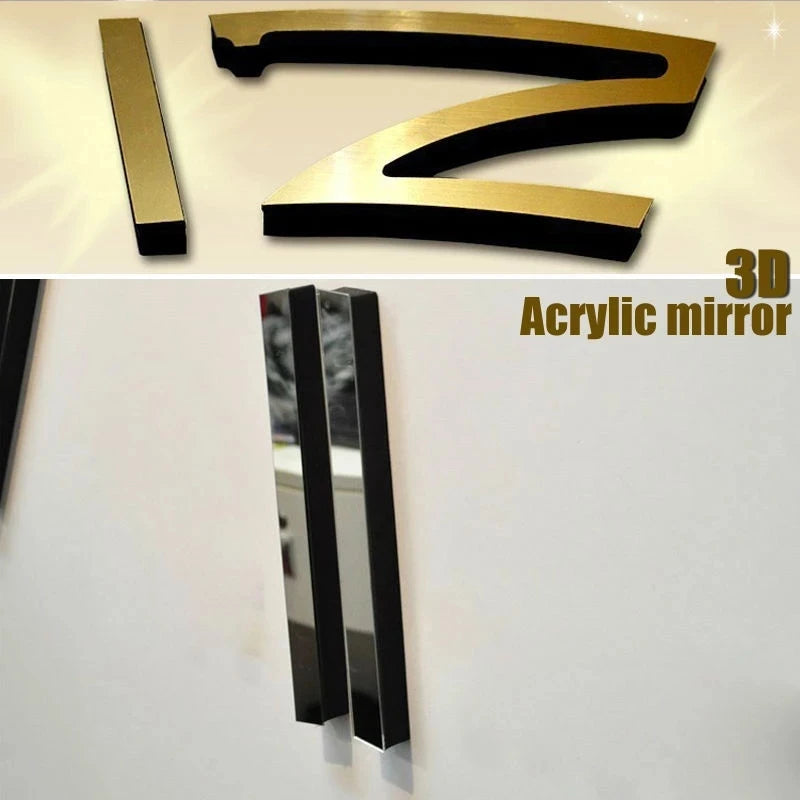 Horloge Murale 3D Grand Format – Sticker Miroir DIY