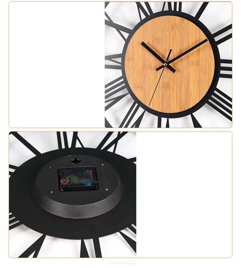 Horloge Murale 3D Grand Format – Chiffres Romains Nordiques