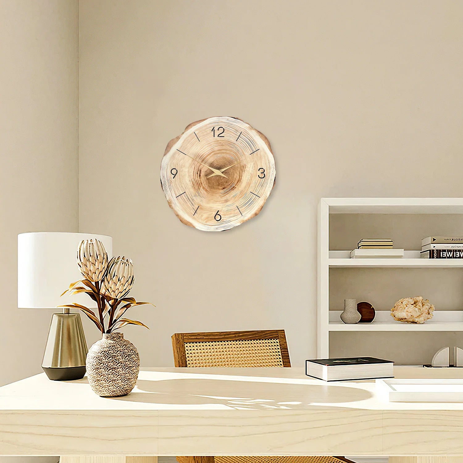 Horloge Murale en Bois – Anneau Unique, Motif Bois Naturel