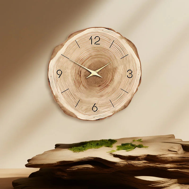 Horloge Murale en Bois – Anneau Unique, Motif Bois Naturel