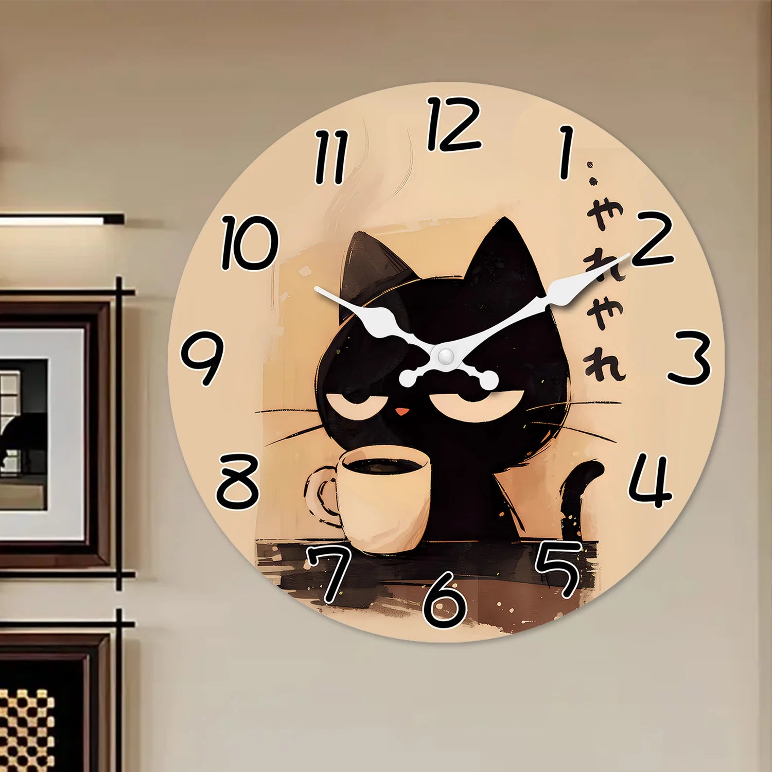Horloge Murale Silencieuse en Bois et Bambou - Chat