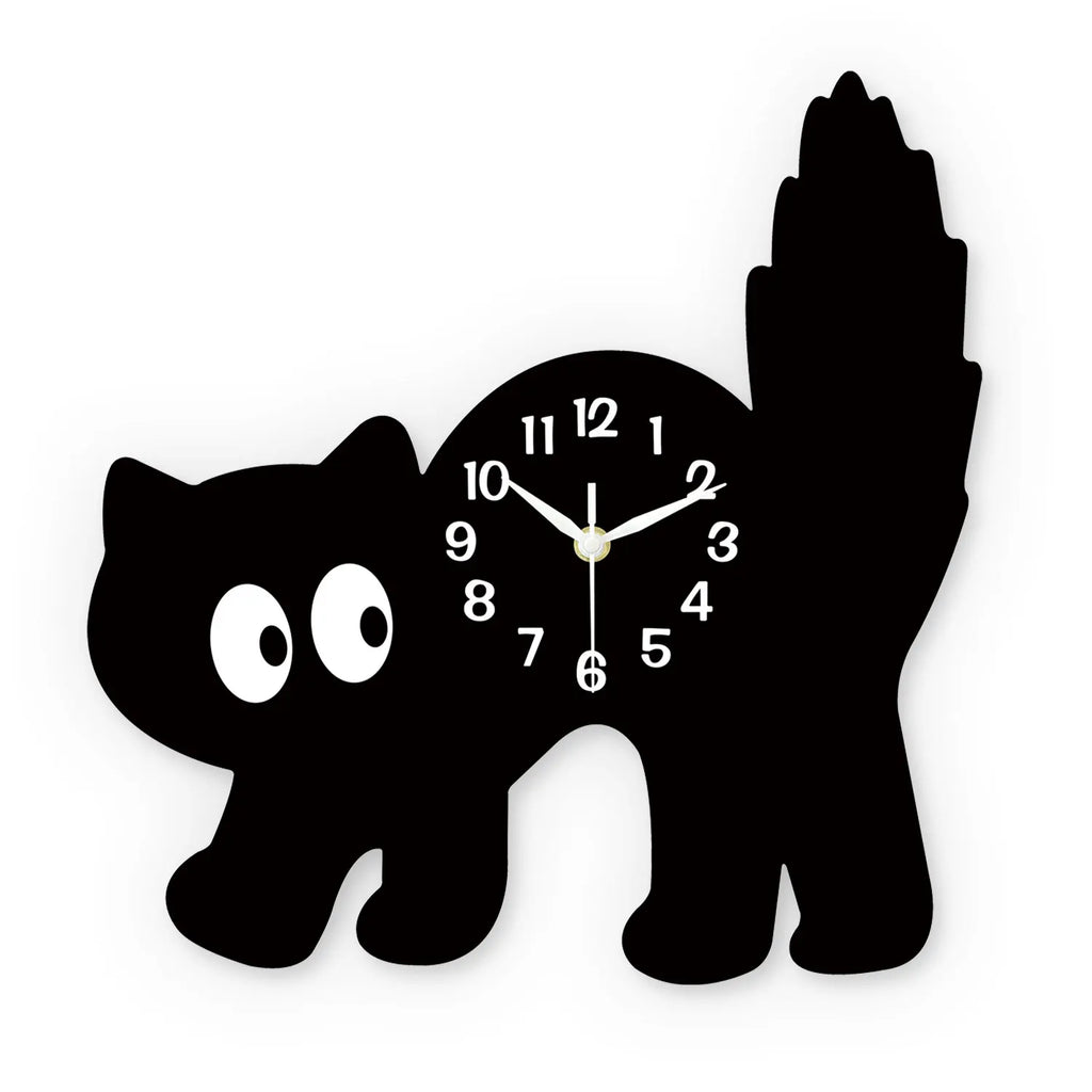 Horloge Murale – Petit Chat Noir en Porcelaine et Bois