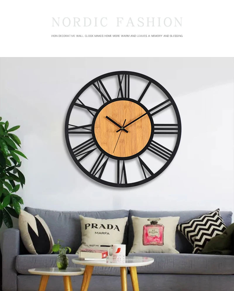 Horloge Murale 3D Grand Format – Chiffres Romains Nordiques