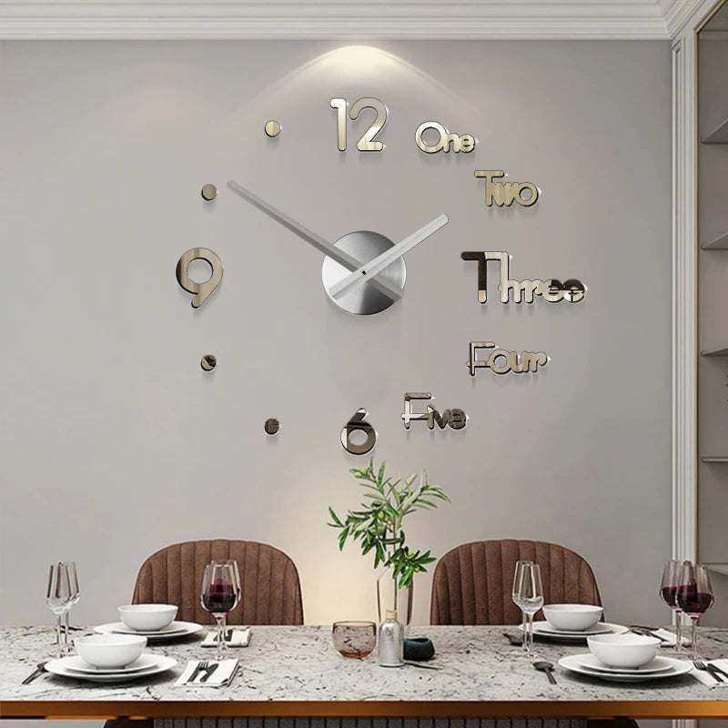 Horloge Murale 3D Grand Format – Sticker Miroir DIY