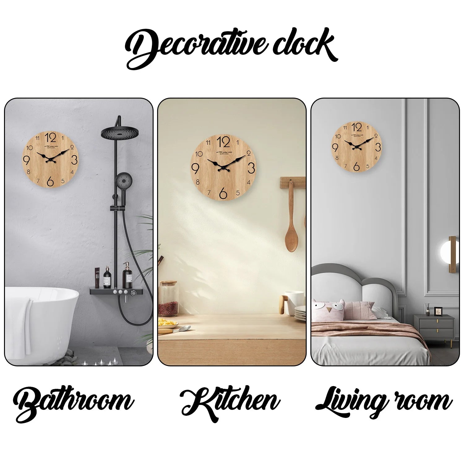 Horloge Murale en Bois Imitation Moderne – Motif Grain de Bois, Silencieuse Quartz