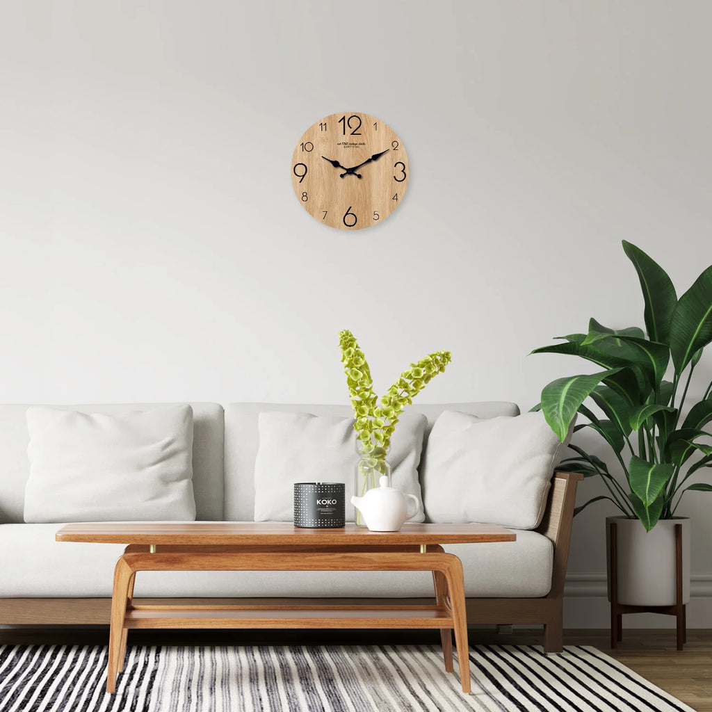 Horloge Murale en Bois Imitation Moderne – Motif Grain de Bois, Silencieuse Quartz