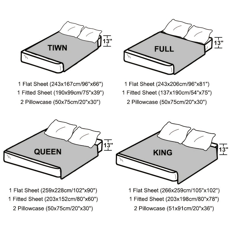 Parure de Lit Satin 4 Pièces – Drap Housse, Drap Plat & 2 Taies d’Oreiller