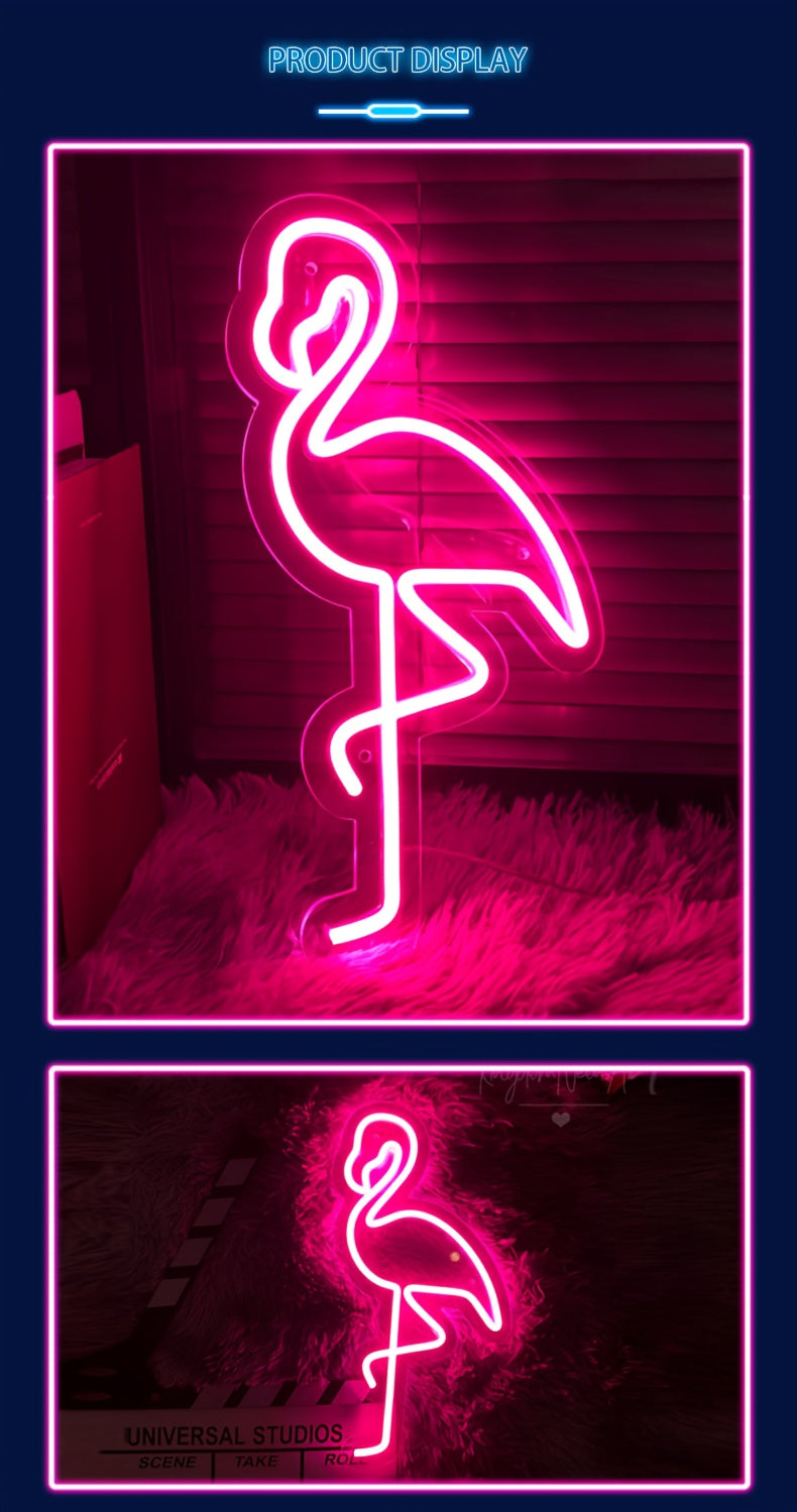 Panneau Néon LED - Design Flamant Rose