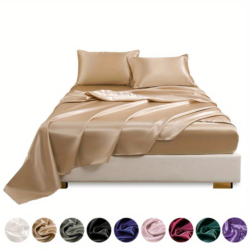 Parure de Lit Satin 4 Pièces – Drap Housse, Drap Plat & 2 Taies d’Oreiller
