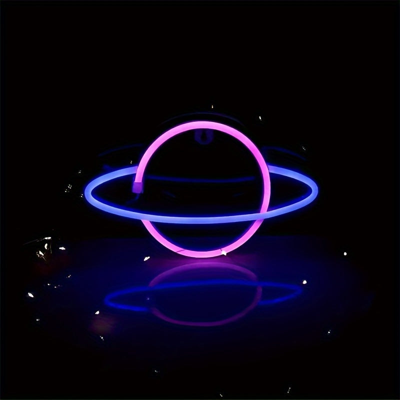 Set de 3 Panneau Néon LED - Thème Espace (Alien, Planète, Fusée)