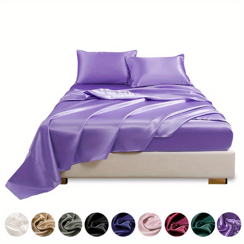 Parure de Lit Satin 4 Pièces – Drap Housse, Drap Plat & 2 Taies d’Oreiller