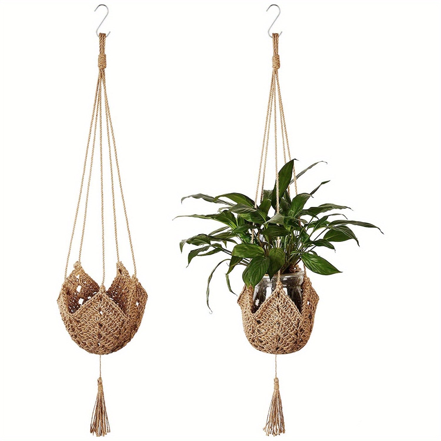 Lot de 2 Suspensions Macramé Bohème pour Plantes – Jute Naturel Intérieur & Extérieur