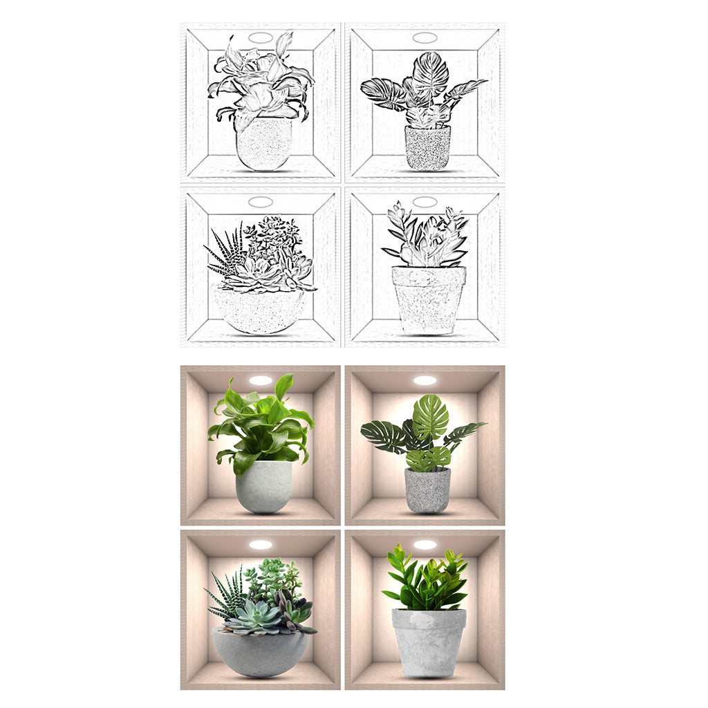 Lot de 4 Stickers Muraux Décoratifs Plantes - 30x30 cm