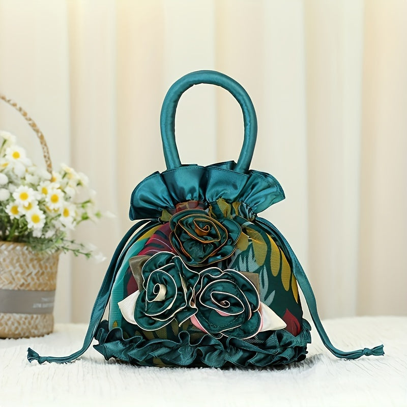 Sac à Main Floral à Cordon – Petit Sac Seau Tendance