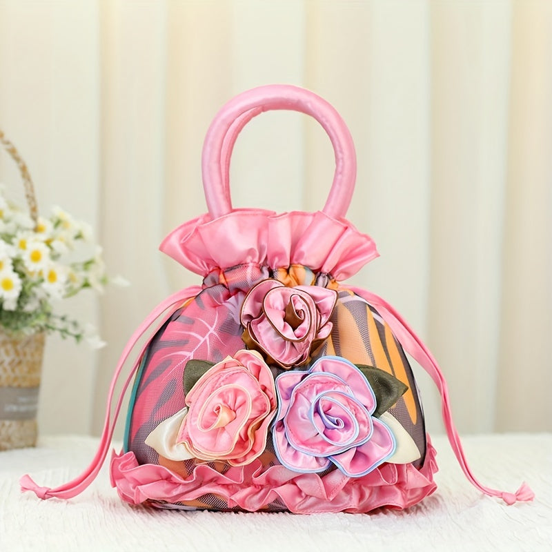 Sac à Main Floral à Cordon – Petit Sac Seau Tendance