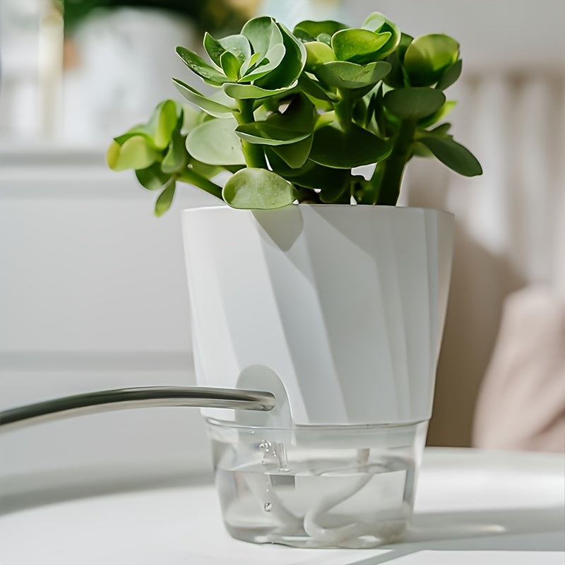 Pot de Fleurs Auto-Arrosant Transparent à Double Paroi