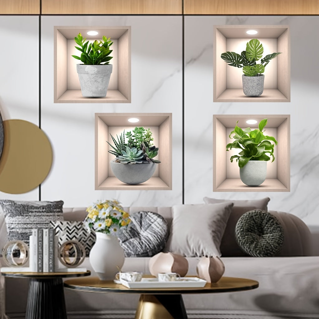 Lot de 4 Stickers Muraux Décoratifs Plantes - 30x30 cm