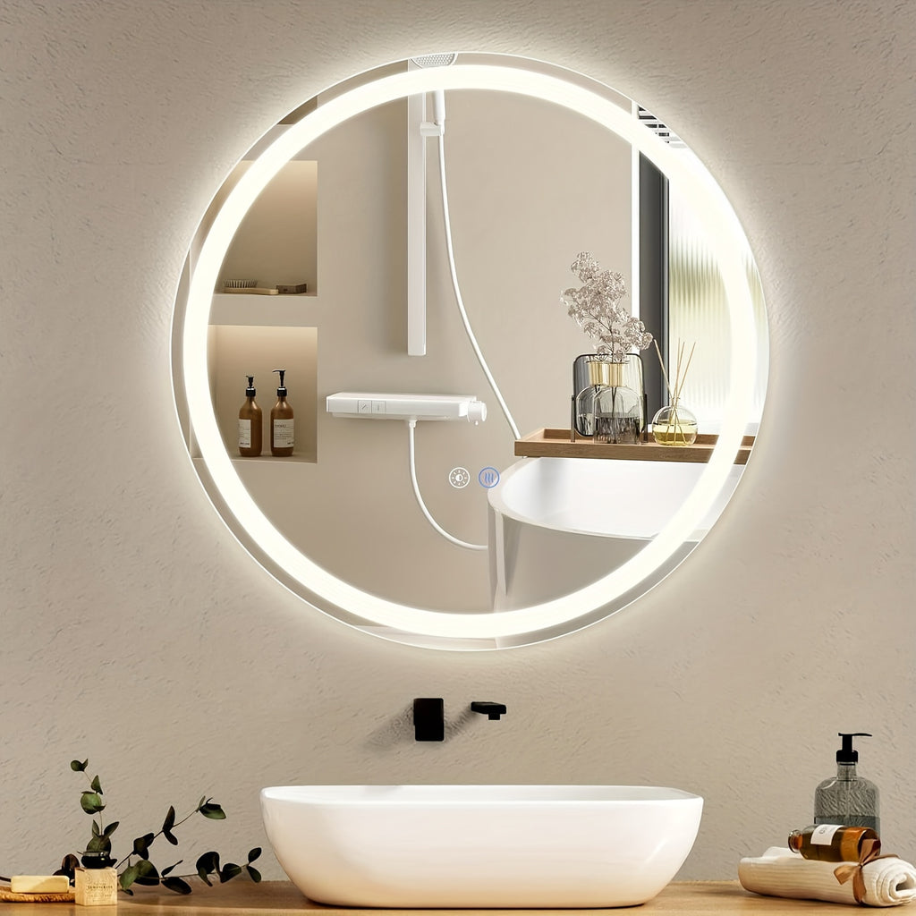 Miroir LED Moderne – Rond 50-80 cm avec Interrupteur Tactile, Anti-Buée