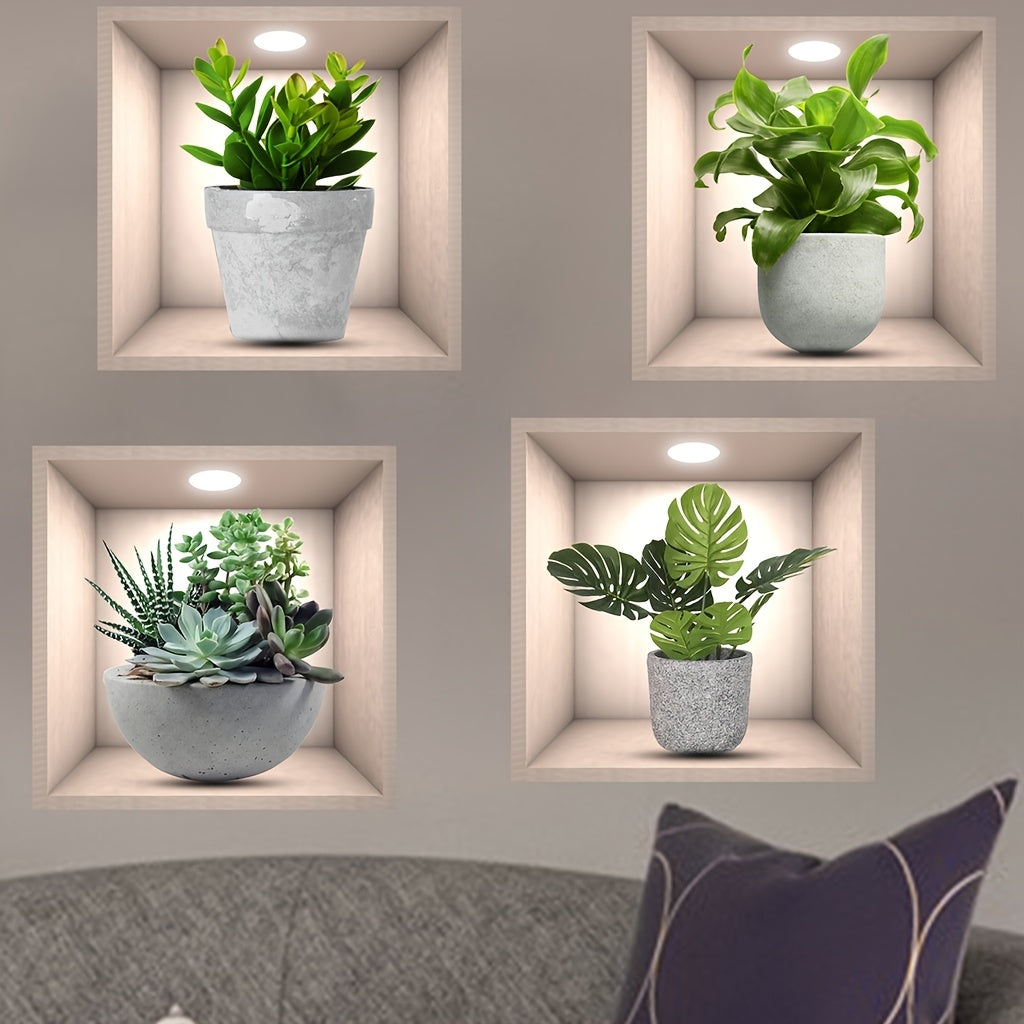 Lot de 4 Stickers Muraux Décoratifs Plantes - 30x30 cm