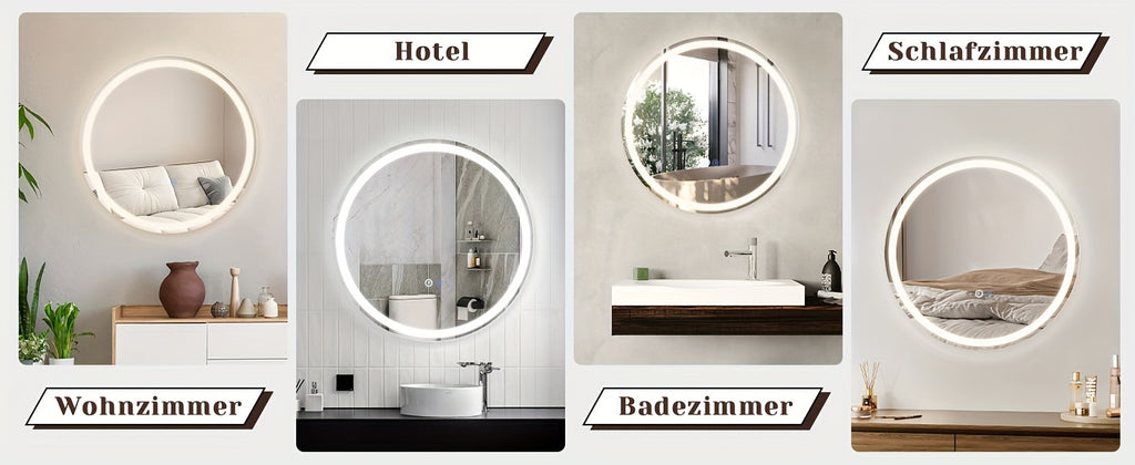 Miroir LED Moderne – Rond 50-80 cm avec Interrupteur Tactile, Anti-Buée