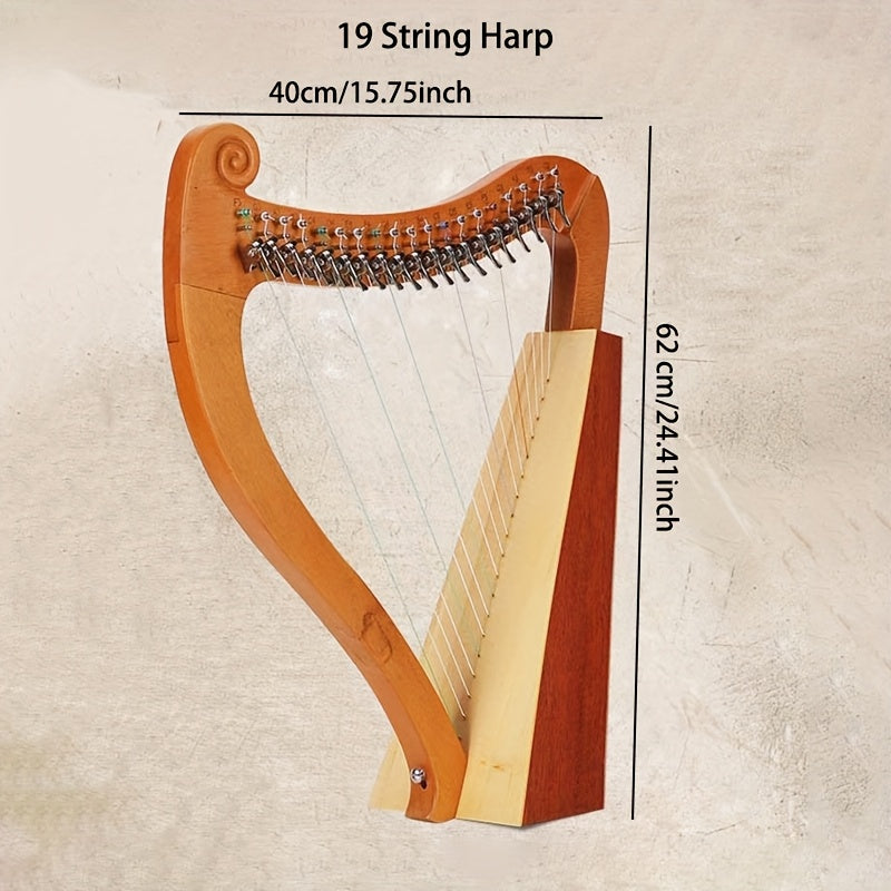 Harpe 15 ou 19 Cordes en Bois Massif – Instrument de Musique en Acajou