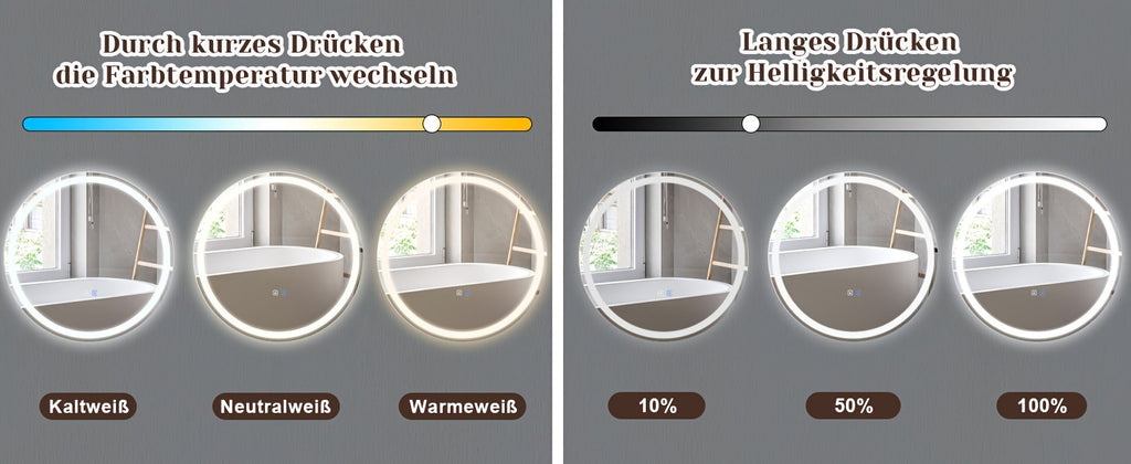 Miroir LED Moderne – Rond 50-80 cm avec Interrupteur Tactile, Anti-Buée
