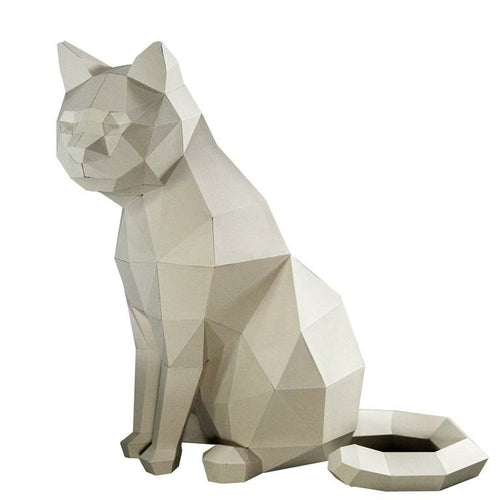 Sculpture 3D Chat Blanc - Décoration DIY en Papercraft