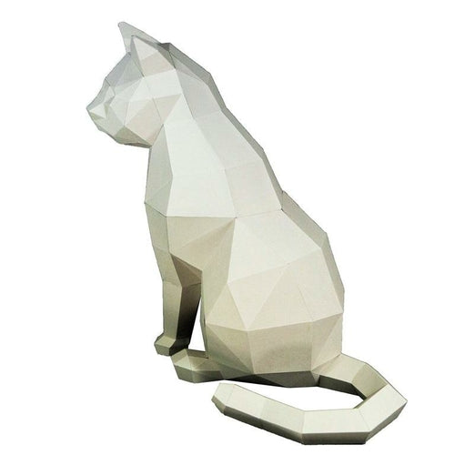 Sculpture 3D Chat Blanc - Décoration DIY en Papercraft
